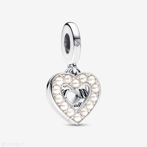 Pandora Pearlescent White Heart Mum Double Dangle Charm